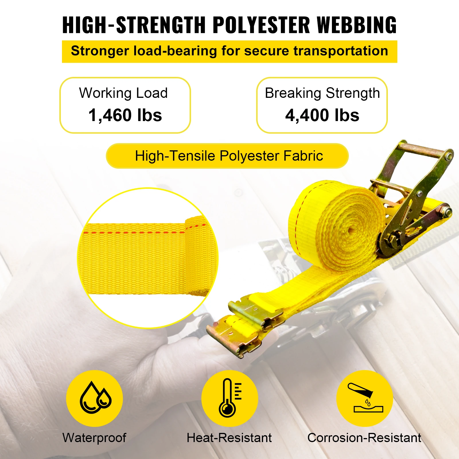 VEVOR-Correa de trinquete e-track, correas de pista E de 2 "x 15 ', resistencia a la rotura de 4400 libras para motocicletas, neumáticos, remolque, cargas, color amarillo, paquete de 18