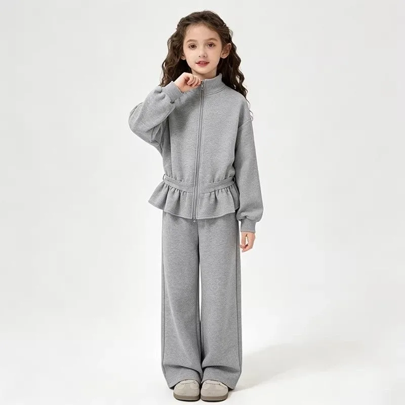 2-12 Jahre Mädchen Zweiteiliges Kleidungsset UNITIM Herbst Kinder Mädchen Reißverschlussjacke Anzüge Locker Sitzend Süßes Junior Mädchen Outfit mit Gerader Hose – Detail 6