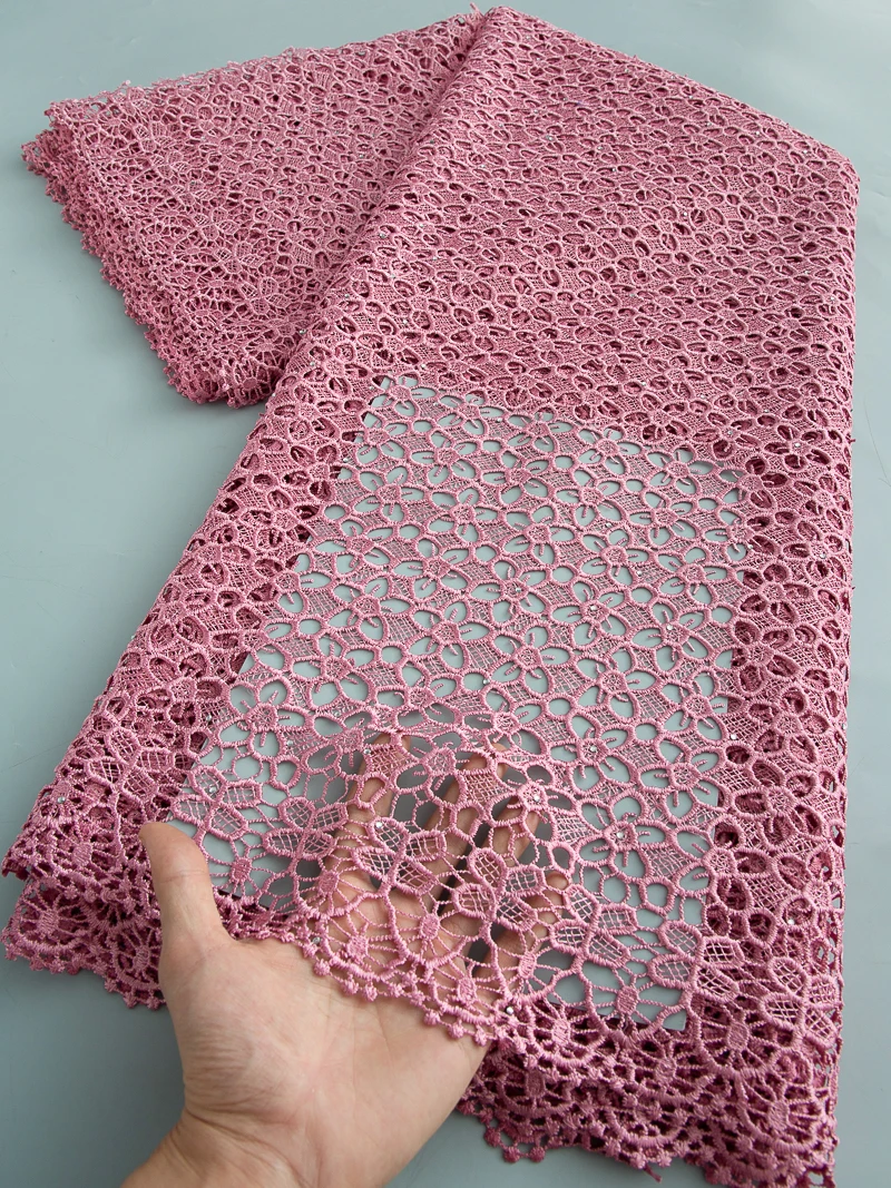 

Luxury Guipure Cord Lace Fabric 2025 High Quality African Water Soluble Lace Fabric Nigerian Stones Lace For Women Dresses 4577