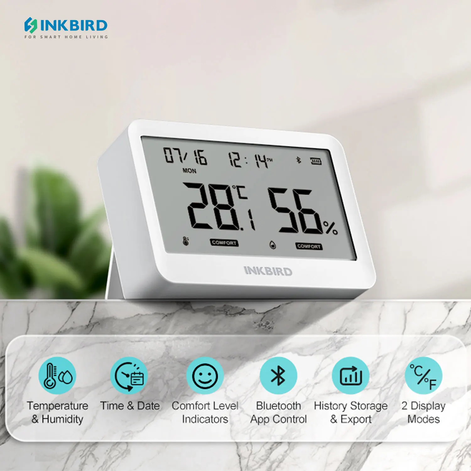 Inkbird-smart Thermo Higrômetro Bluetooth Interior Temperatura e Umidade Monitoramento para Carro Escritório Quarto do Bebê Ith21-b em 1