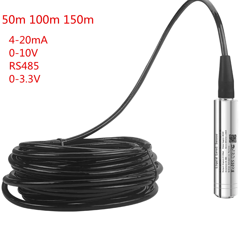 50M 100M 150M Liquid Level Sensor Transmitter for Tank Water Level Transducer 4-20mA 0-10V Hydrostatic Water Level Sensor