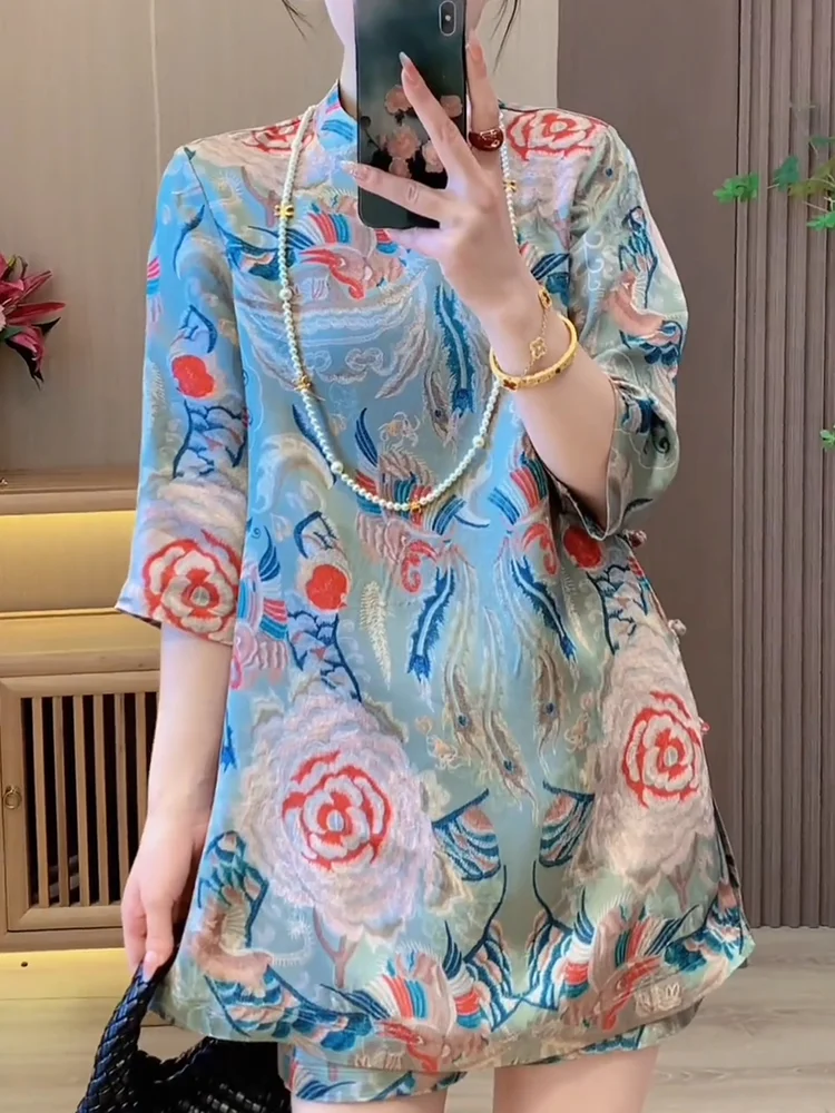 

Ele цветочный принт ort Sve Top женская большие размеры моющийся китайский дизайн летняя новая корейская футболка свободного покроя