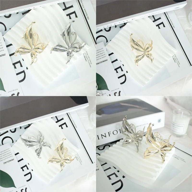 Grands griffes de cheveux papillon creuses pour femmes, noir argenté, Style métal Cool, Clips de requin à la mode, accessoires pour cheveux, humaлки 