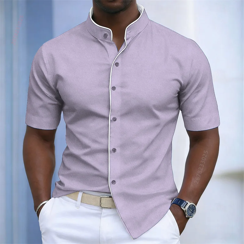 Men Blouse Tops Men's Short Sleeve Button-down Lapel Collar Shirt, Fashion Slim Fit Business Casual Shirts For Men Clothing XS R