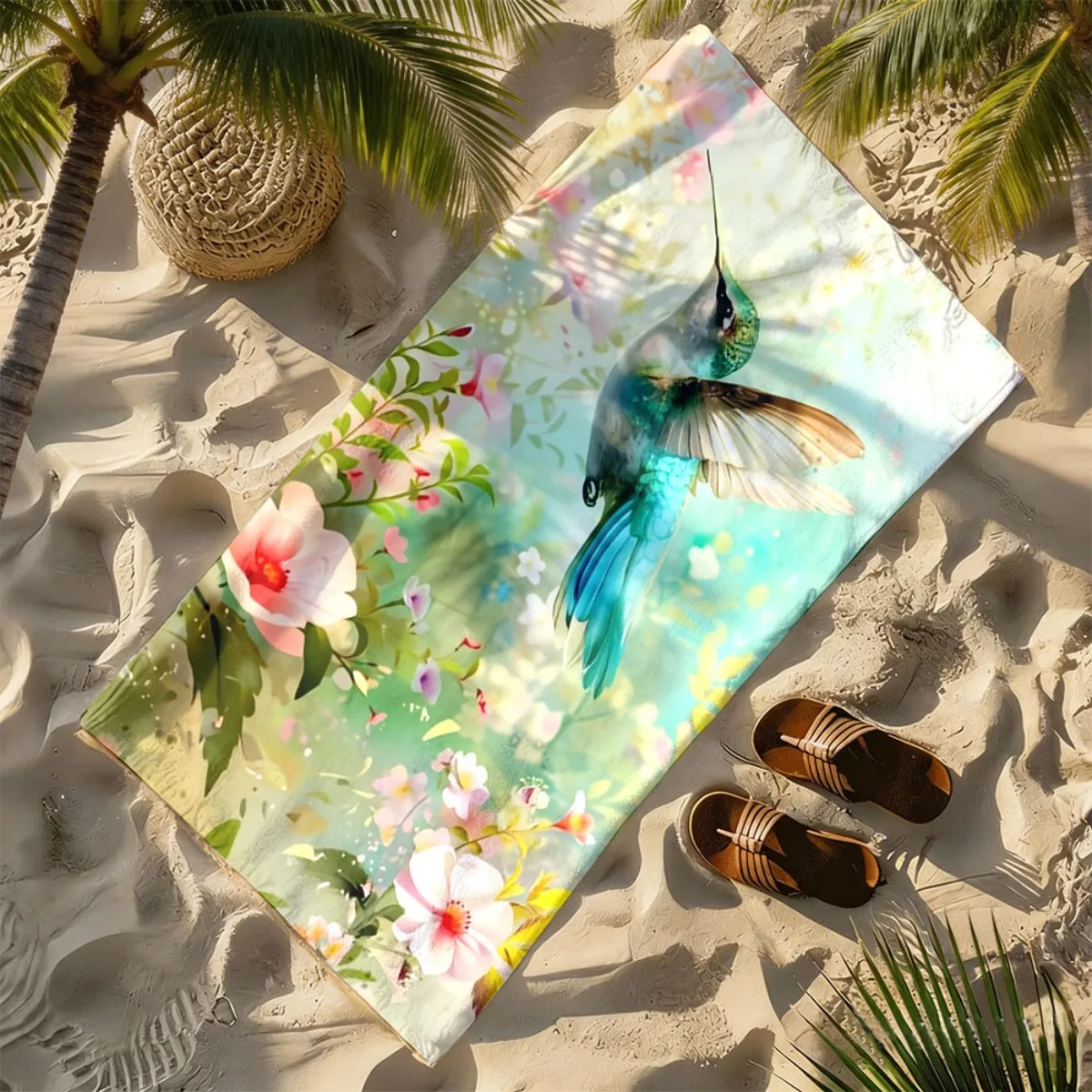 Hummingbird Flower Theme polyester microfiber beach towel is highly absorbent, suitable for swimming and beach outings 3