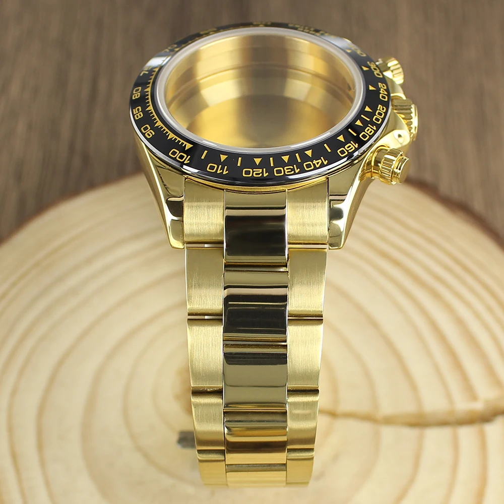 39mm VK63 Watch Case strap Gold Watch Accessories Stainless Steel Sapphire Glas Waterproof For VK63A Quartz Movement For Daytona - Image 6
