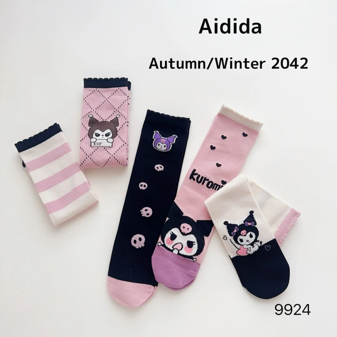 1/3/5pcs Kuromi Children's Stacked Socks Spring and Summer Cartoon Girls Stockings for 3-8years Breathable and Sweat-Absorbent