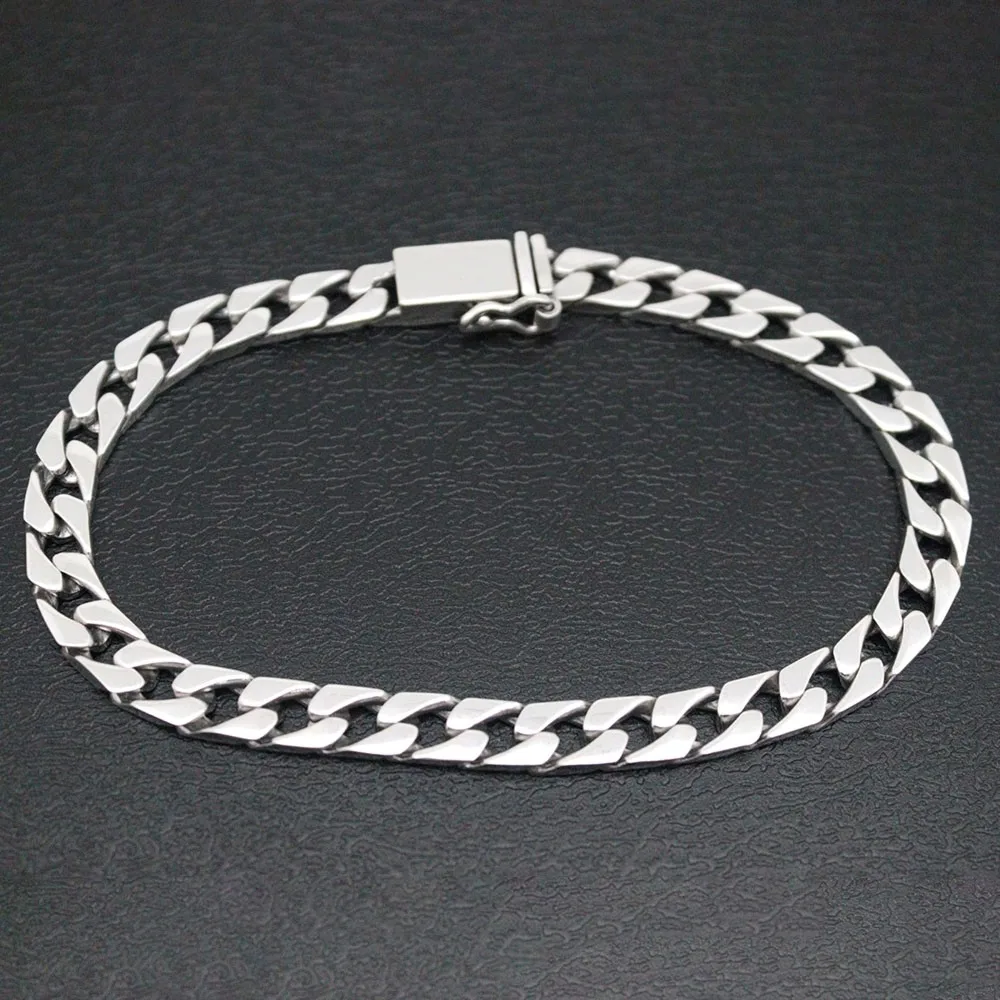 

Real Solid 925 Sterling Silver Chain Men 7mm Smooth Cuban Curb Link Bracelet 22-23g/20cm