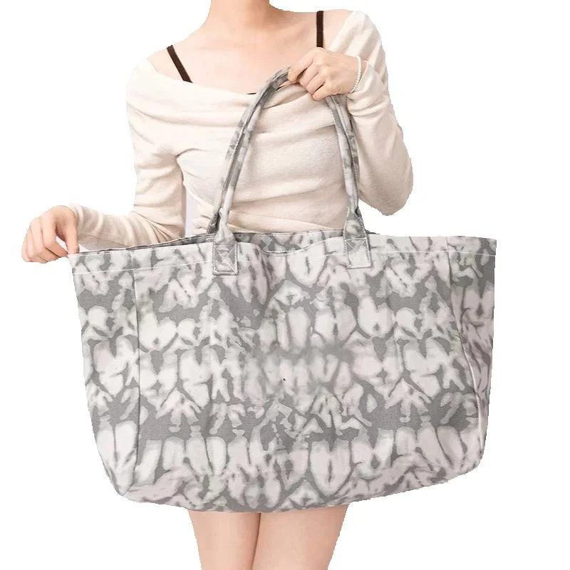 Große Tragetasche aus Segeltuch mit abstraktem Batik-Print im Vintage-Stil für Damen, lässige Einkaufstasche, Handtasche für Reisen und den täglichen Gebrauch. – Detail 1