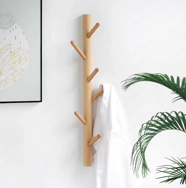 No-Drill Branch Style Coat Rack, Natural Wood Wall Mount with Strong Adhesive for Living Room, Entryway & Bedroom