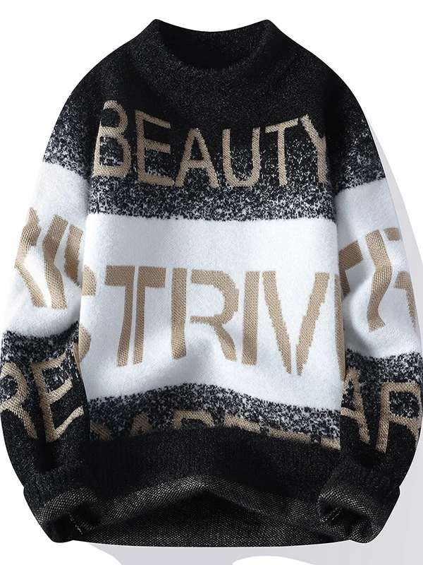 남성용 라운드넥 니트웨어 긴팔 자수 캐주얼 패션 이너웨어 가을 겨울 청소년 학생용 보온 상의