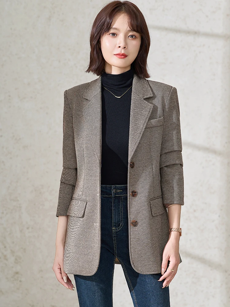 Khaki Color Ladies' Casual Loose Workwear Suiting Jacket Spring Autumn New Style Korean Version High Quality Classic Office F...