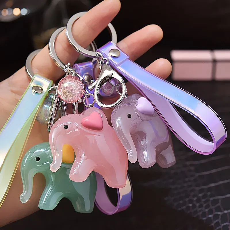 Colorful Resin Crystal Elephant Doll Keychains For Women Bag Pendant Couple Car Key Chains Jewelry Gift Decoration Accessories