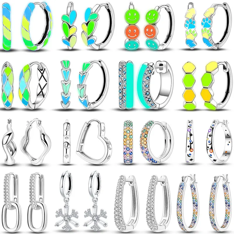 

Women Hoop Earrings 100% Genuine 925 Sterling Silver Luminous Hoop Earrings Making Jewelry For Women As Wedding Birthday Gift