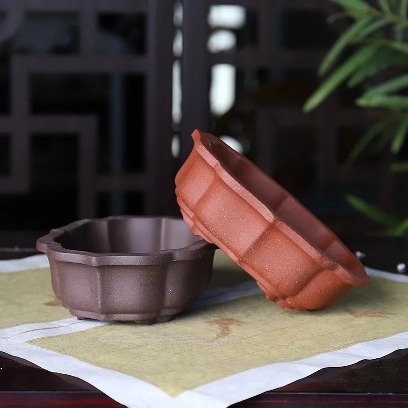 

Ceramic Purple Sand Bonsai Flower Pot, Vase, Traditional Chinese Lotus Shape ,Home Room, Desk, Table, Garden Decoration