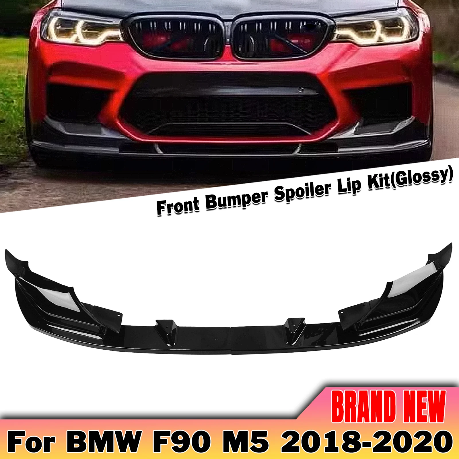 

For BMW F90 M5 Competition 2018 2019 2020 Front Bumper Spoiler Lip Carbon Fiber Look/Gloss Black Lower Splitter Body Protector