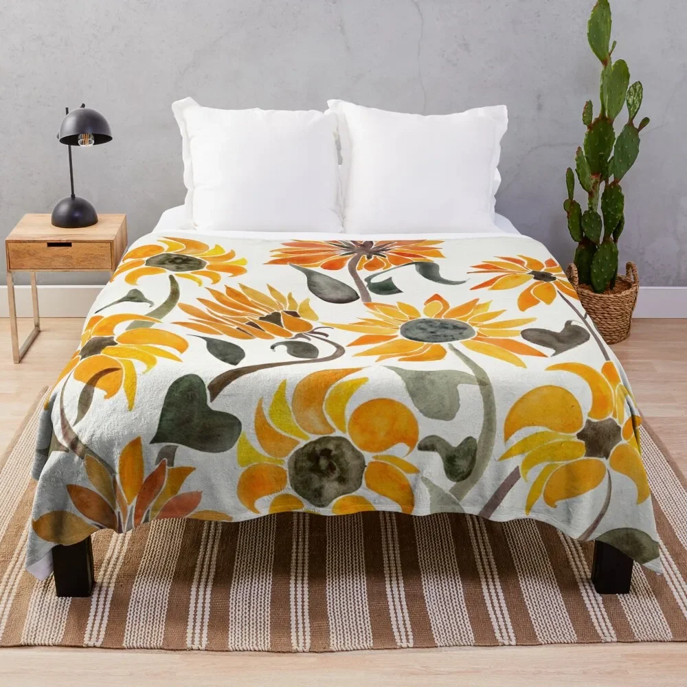 

Sunflower Watercolor a Yellow & Black Palette Throw Blanket Foldable Soft Warm Blanket for Outdoor Use