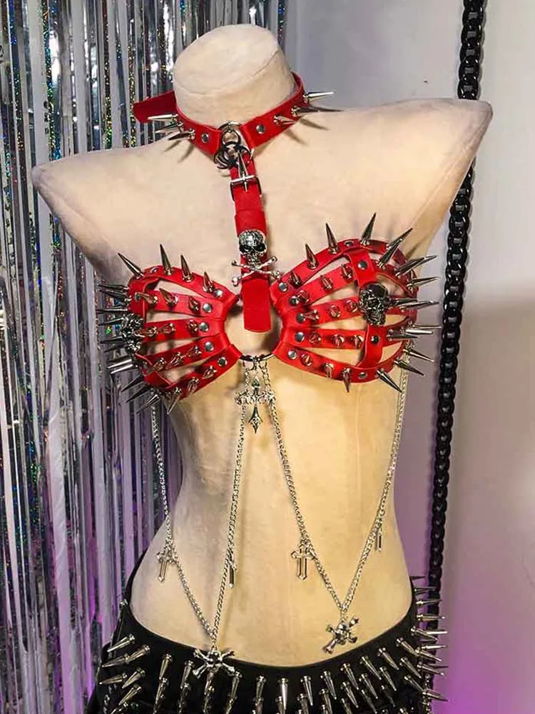 Punk Rock Studded Rivets Emo Kawaii Y2K Vegan Leather TOPS Vintage Grunge Goth DIY Eco Teen Harajuku Gothic 90s E-Girls