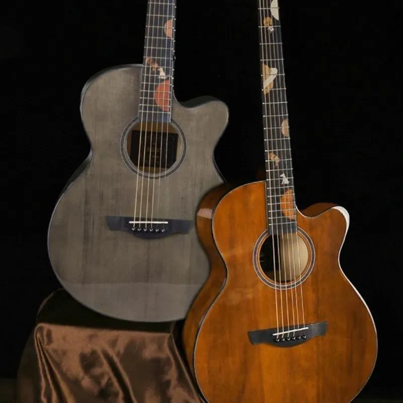 40 Inch Folk Acoustic Guitar Spruce Top Basswood Body Planet Fingerboard Decal Beginner Instrument