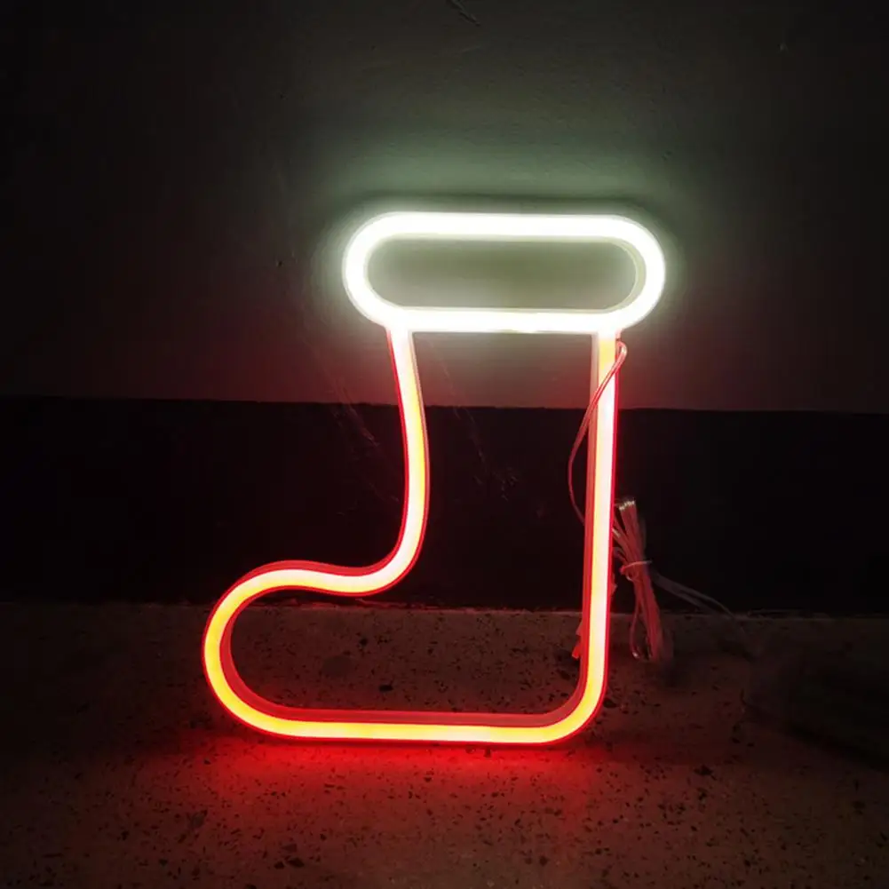 LED Neon Sign Light para Decoração, Eye-Catching, Meias de Natal, operado por bateria, USB, não brilhante