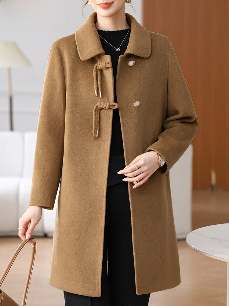 

Модное женское шерстяное пальто средней длины для осени и зимы, прямого кроя, в корейском стиле, из смесовой ткани (полиэстер, вискоза), однобортное.
