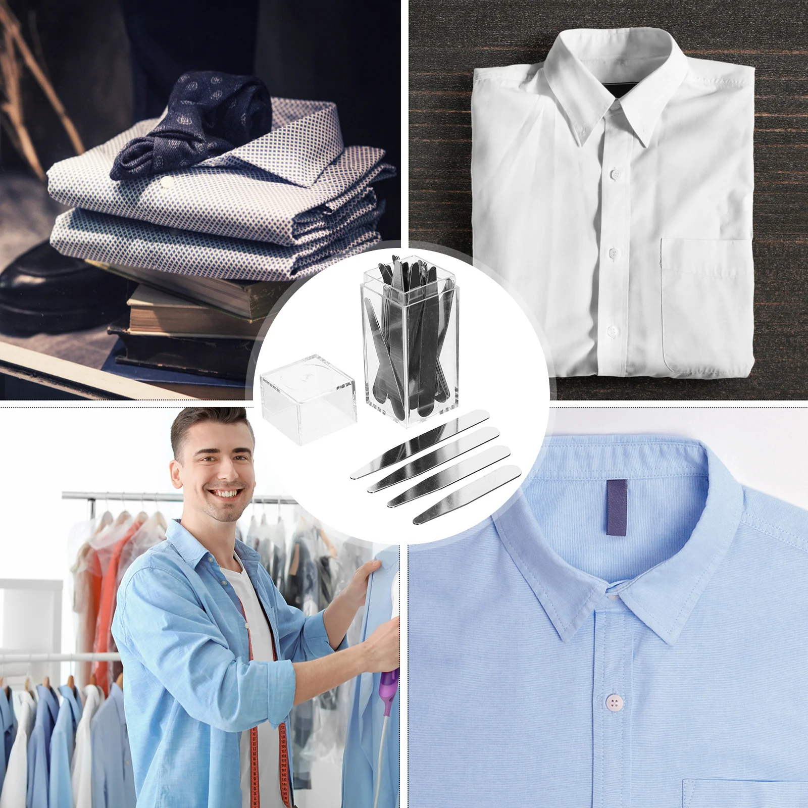 36 szt. Podpórki do kołnierzyków koszul męskich, zapobiegające marszczeniom, gładkie zaokrąglone krawędzie, worki na koszulki, spodnie.