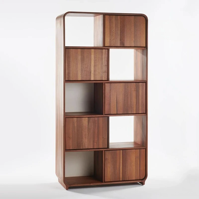 

Nordic black walnut bookcase jewelry cabinet living room solid wood shelf display rack lattice bookshelf