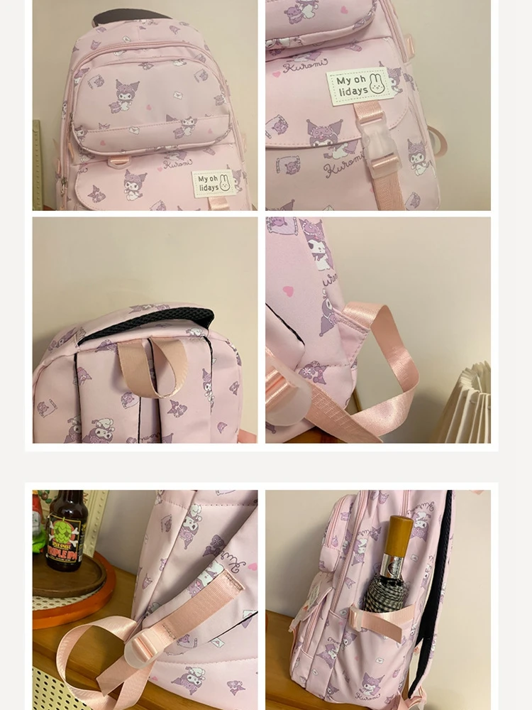 Kuromi-Sac à dos de dessin animé de grande capacité pour femmes, sac d'école mignon, élèves du primaire et du secondaire, nouvelle mode