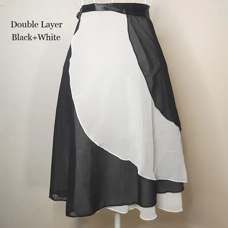 USHINE Long Wrap Ballet Skirt Women Lyrical Chiffon Ballet Dress 2 Layers Skirts Ladies Girls Two Layers Double Color Dance Wrap