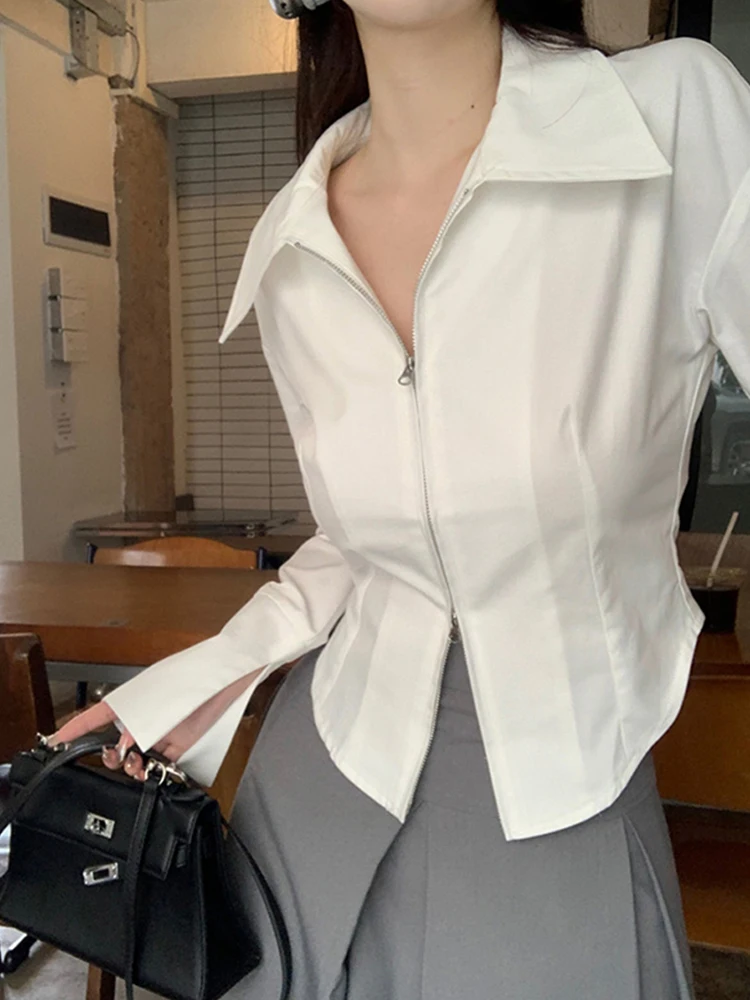 

Slimming Fall Versatile Striped Shirt Two-Piece Set American Style Fashionable Shirt Leather Jacket Combo for Women