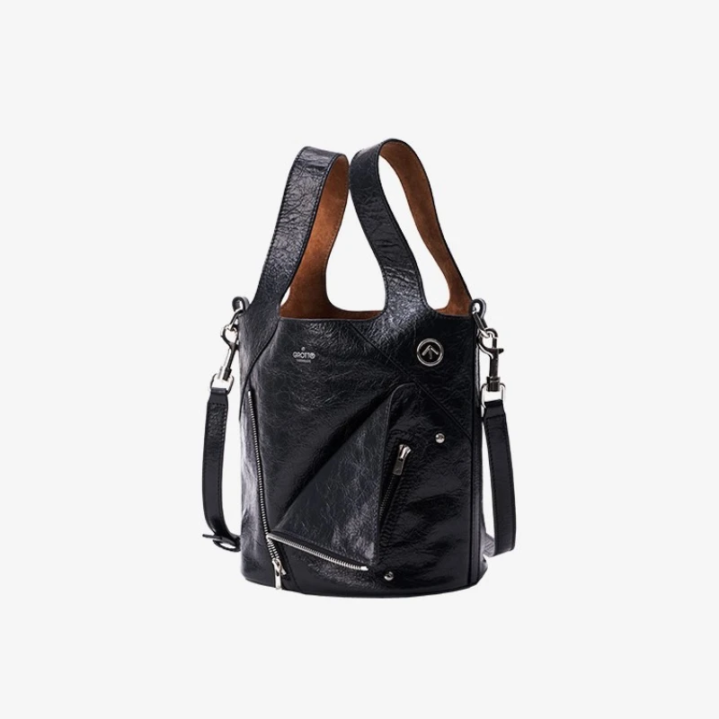 GROTTO 2025 Новая модная кожаная сумка растительного дубления Сумка-тоут с воротником и большой вместительной сумкой через плечо на одно плечо
