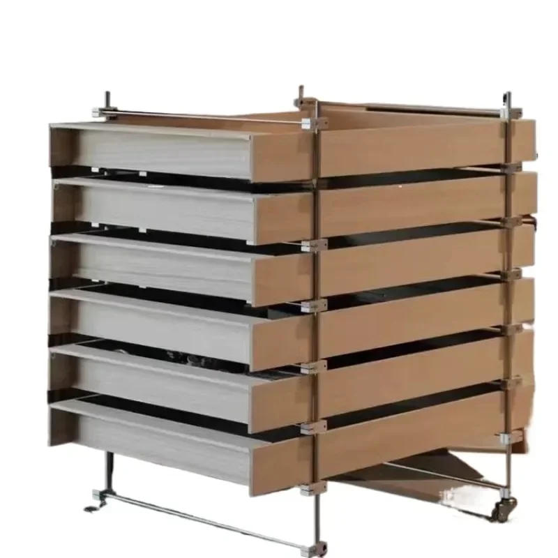 Log color optical shaft cabinet trolley, removable bedroom, multi-layer storage in living room