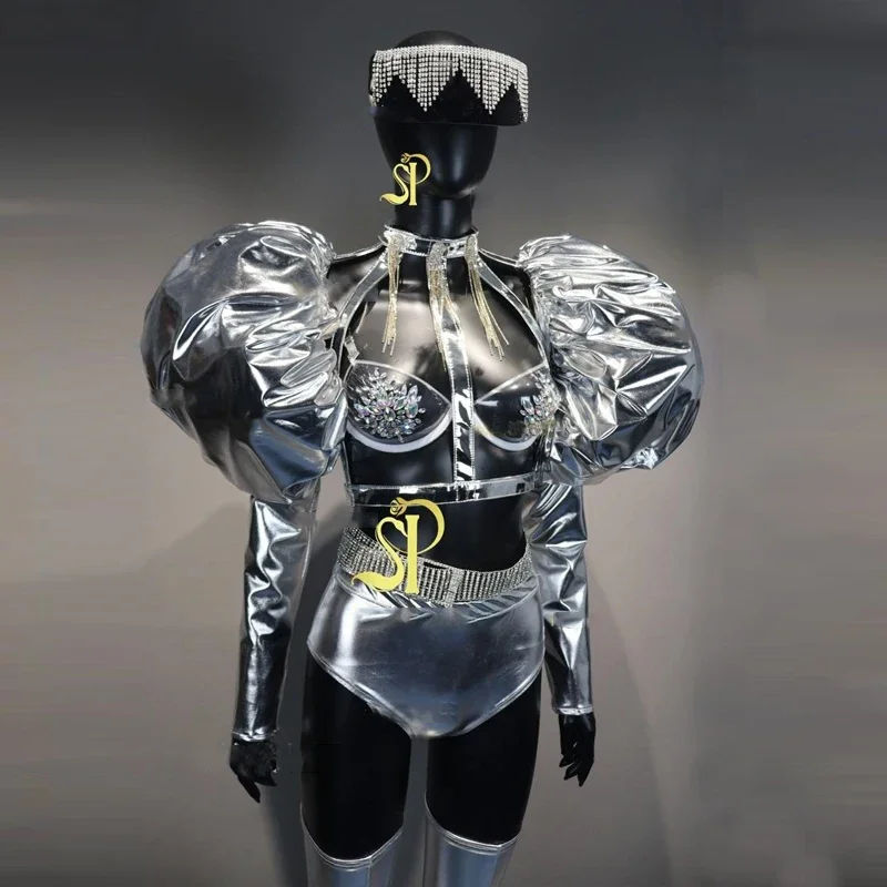 Silver Laser Gogo Dancer Costume Women Festival Outfit Bar Nightclub Ds Dj Pole Dance Clothing Christmas Party Rave Wear