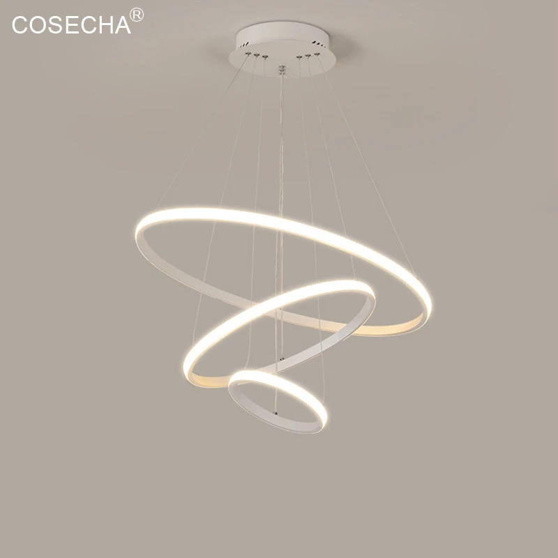 

Modern Led White Ring Chandelier For Dining Room 72W Bedroom Contemporary Suspension Chandeliers 110-240V 3 Color Temperatures