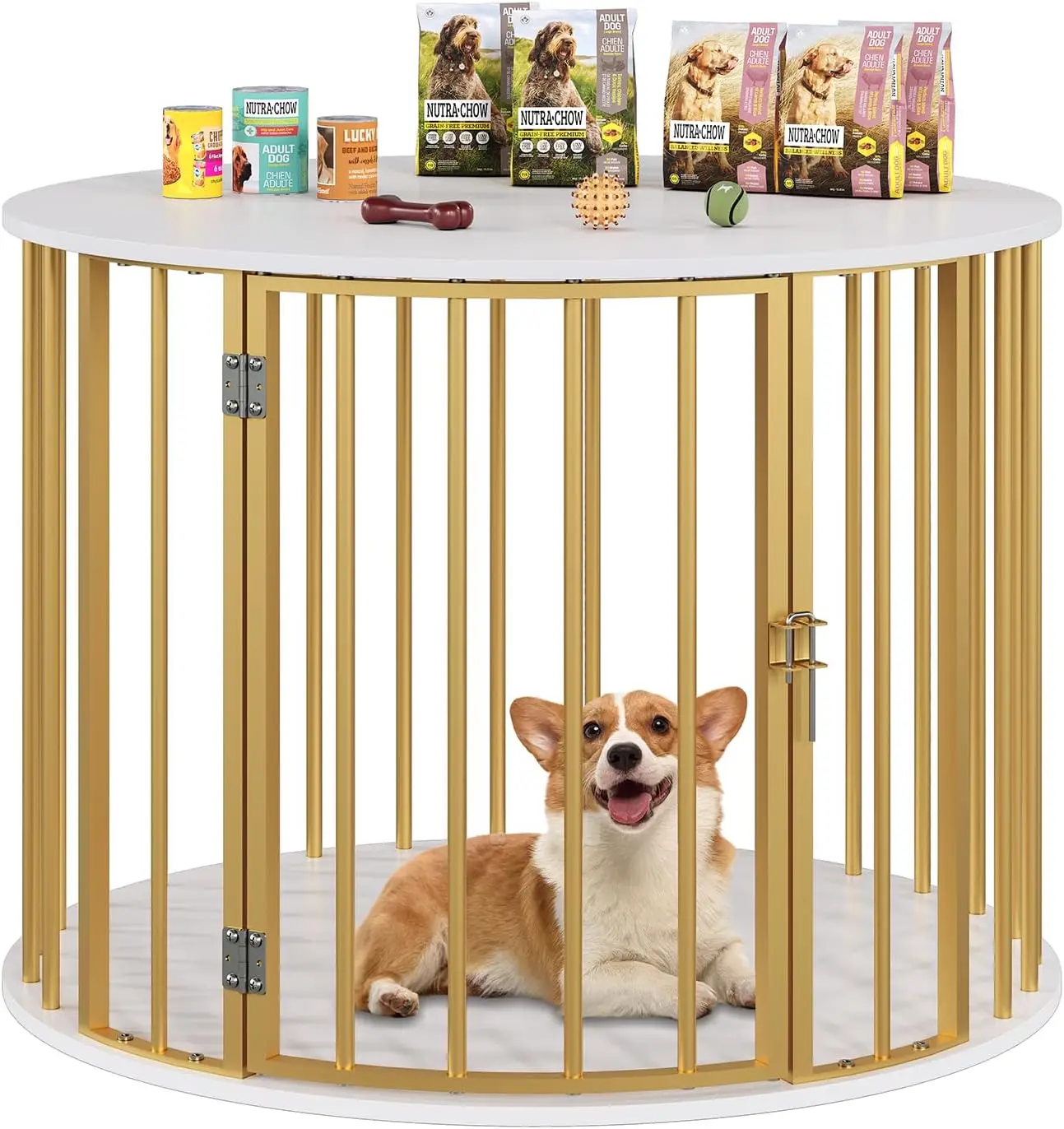 

32 Inch Dog Crate Furniture for Large Medium Dogs, Wooden Dog Kennel Indoor Decorative Pet House Side End Table, Round Dog Cage,