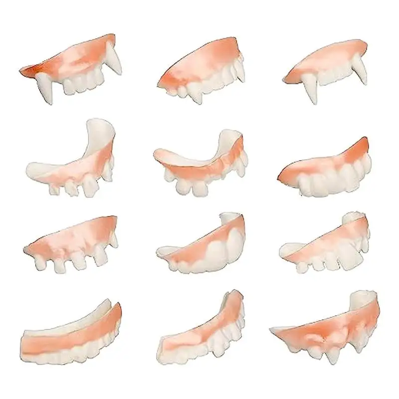 Halloween Vampire Teeth Cosplay Decoration Props 12PCS False Teeth Denture Holiday DIY Decorations For Kids Adults