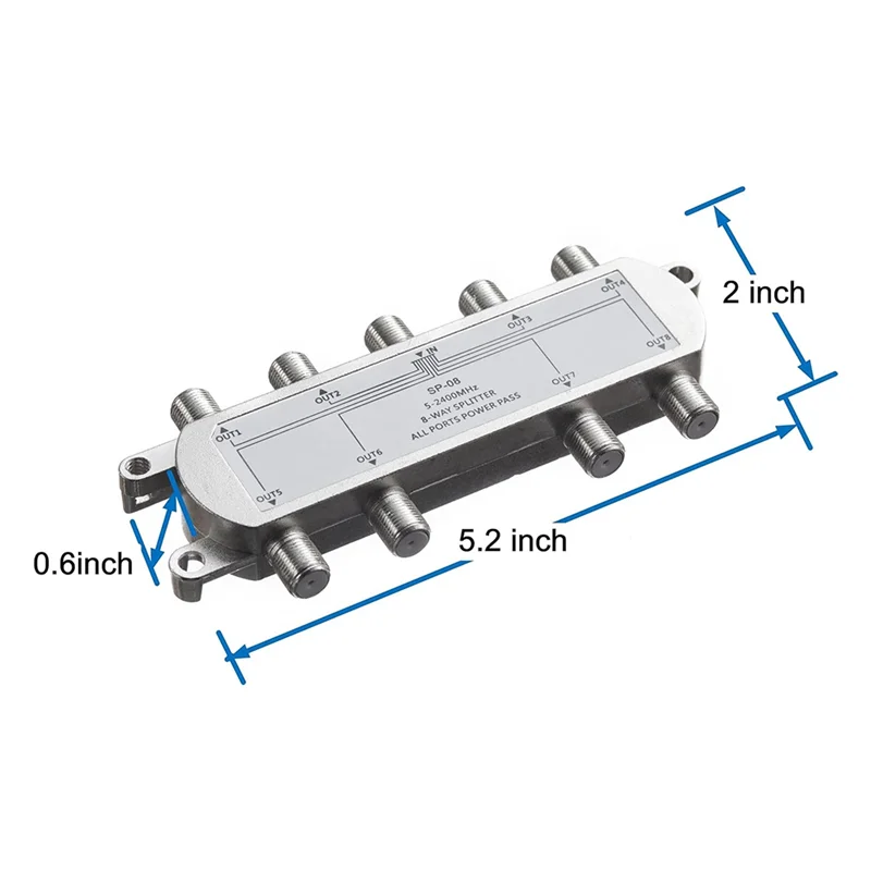 Leading-2PCS Satellite 8 Way Coaxial Cable Splitter 5-2400Mhz F Type Plug Work With Analog/Digital TV Connection And Internet