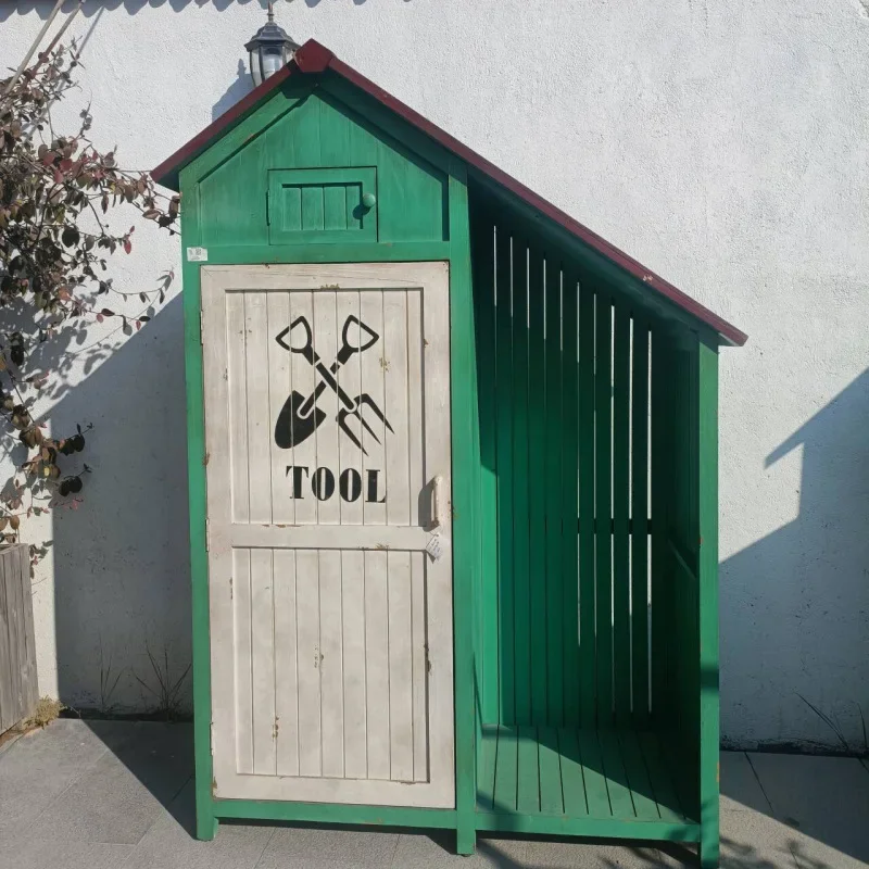 # American Style Outdoor Storage Cabinet with Waterproof Roof, Doors Garden Shed with 2 Removable Shelves, Wooden Storage Shed