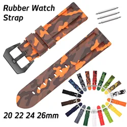 Camouflage Replacement Silicone Watch Band 20mm 22mm 24mm 26mm Wrist Bracelet Soft Belt Camo Rubber Watch Strap