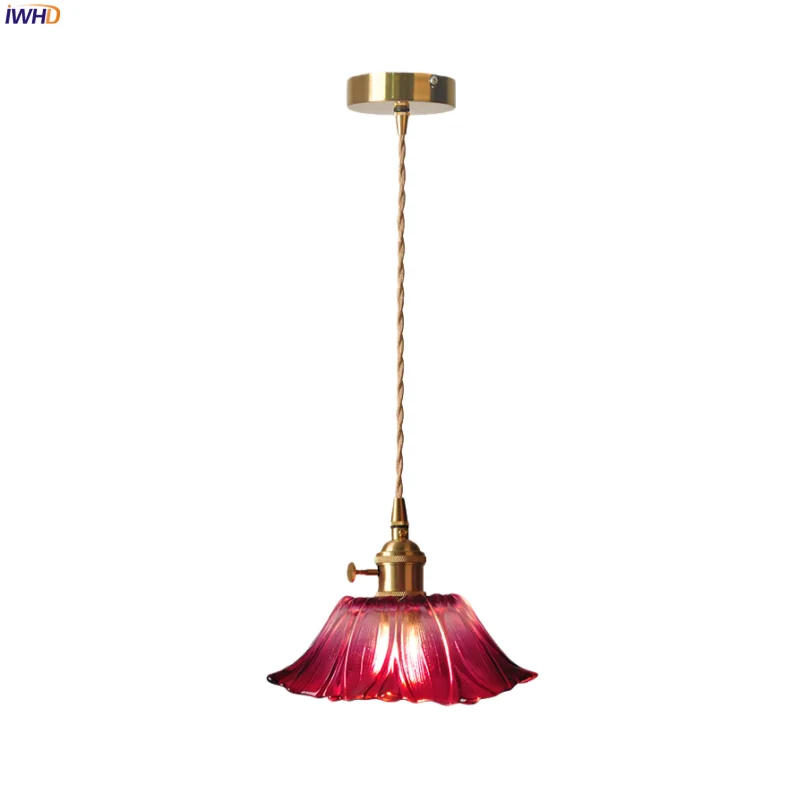 

IWHD Modern Minimalism LED Hanging Lamp Kitchen Bedroom Bathroom Interior Lighting Copper Purple Glass Pendant Lighting Hanglamp