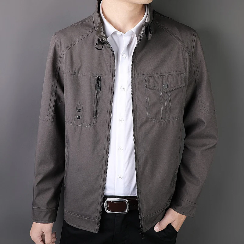 

Autumn Spring Mens Outerwear Casual Jackets Slim Fit Windbreaker Stand Collar Coats Business Man Clothing