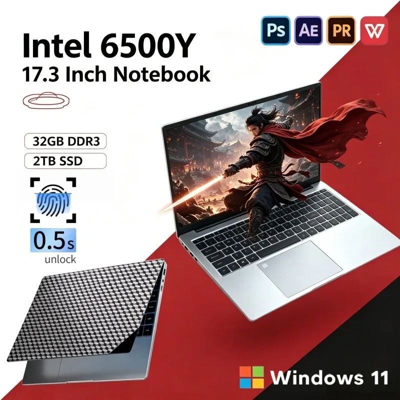 Hot Selling 17.3in Premium Notebook Intel 6500Y 16GB 32GB 2TB SSD Win11 Ultra Slim Gaming Office Laptop