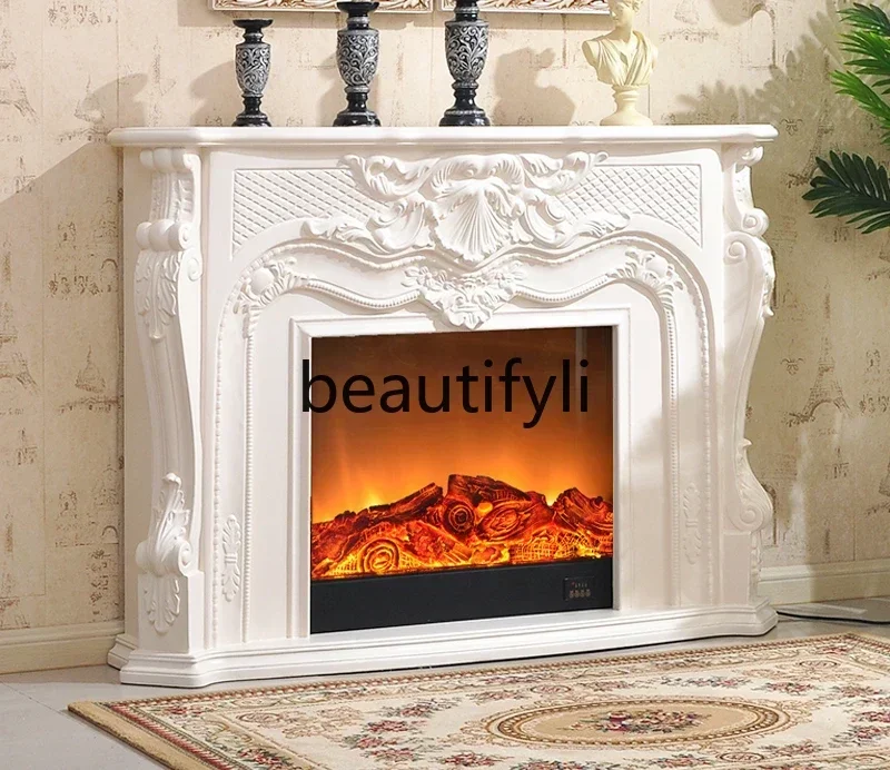

2 yj15 European fireplace decorative cabinet ivory white electric fireplace frame solid wood, American villa fireplace