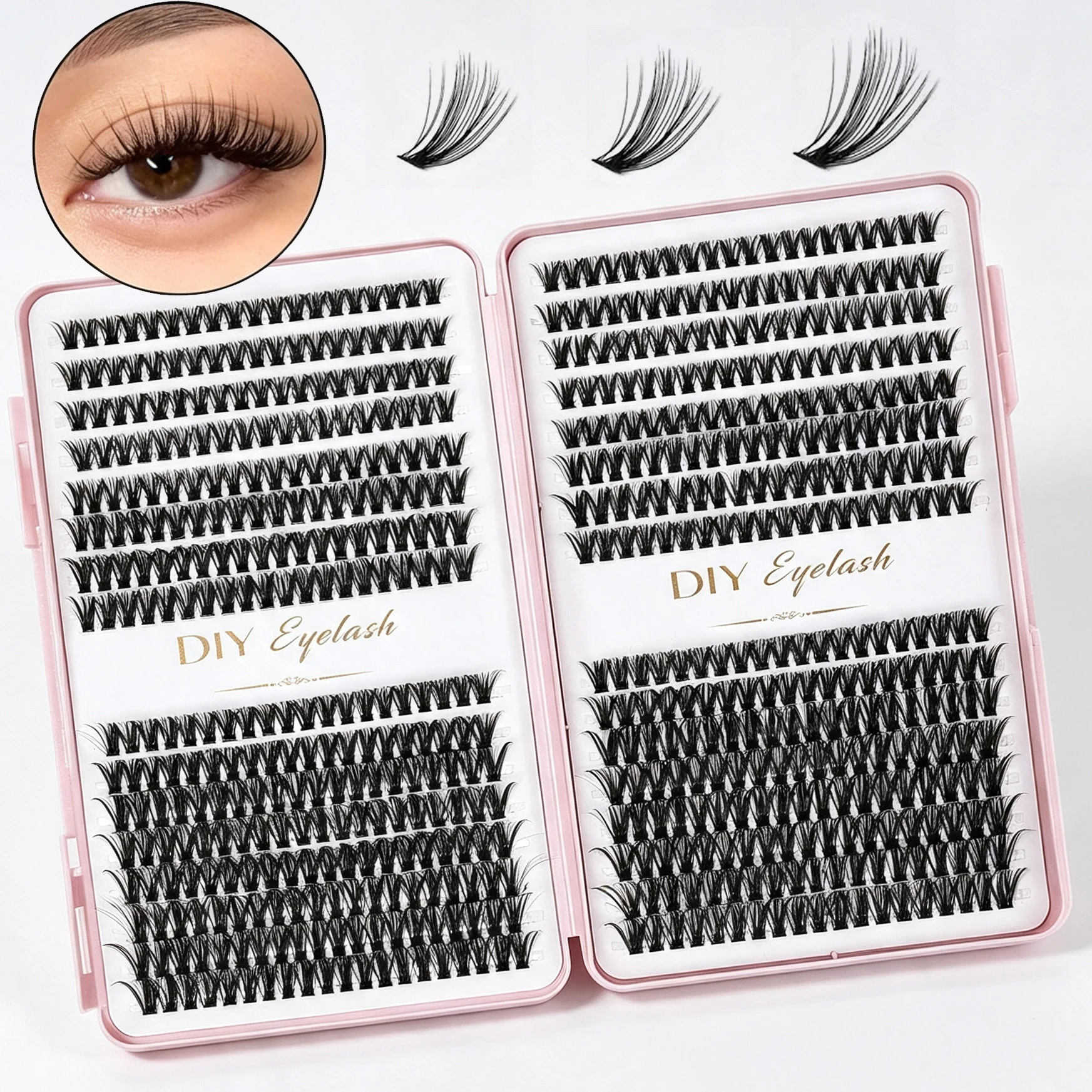 640pcs Cluster Lashes 10-14mm Individual Lashes Natural Look Mixed Tray DIY Eyelash Extension Volume Lash Clusters for Beginners