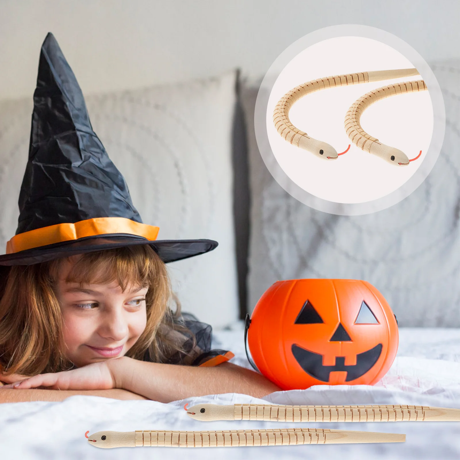 Halloween Tricky Wooden Simulation Snake for Jointed Flexible Toy Lifelike Props