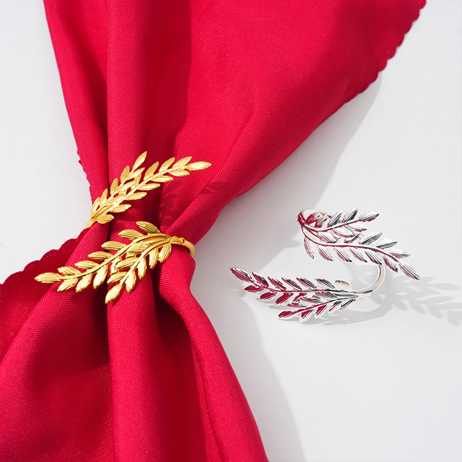 

Gold Napkin Rings Set of 12 Easy to Clean Metal Wheat Leaf Napkin Rings for Wedding Banquet Party Easter