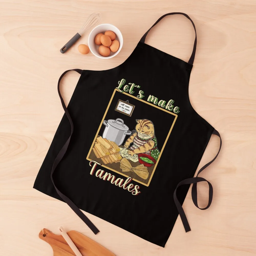 

Let's Make Tamales Funny cat cooking Mexican tamales Apron long sleeve apron kitchen and home items halloween kitchen