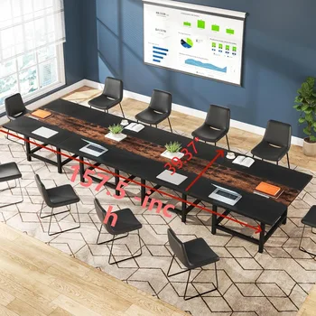 Conference Table 13 Ft Long for 10-12 People, Rustic Rectangle 157L X 39.2W X 29.52H Inches Long Wood Seminar Table for Office