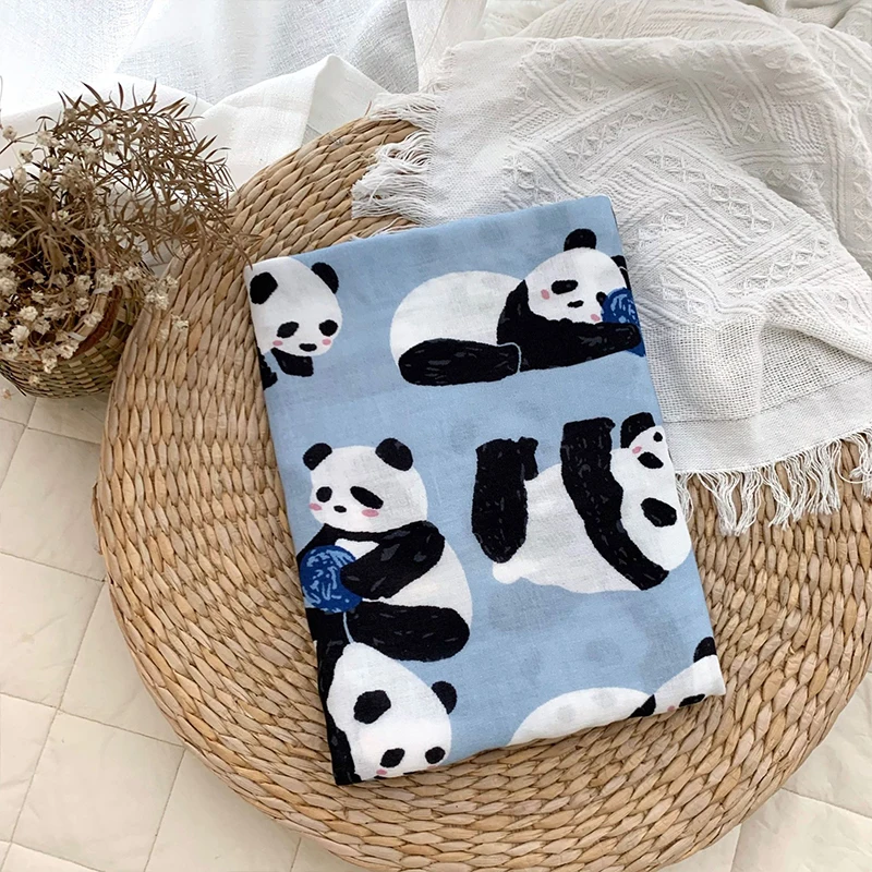 

0.5/1/2 Yard Cute Panda Printed Fabric Double Layer Gauze Bamboo Fiber Cotton for DIY Pajamas,Clothing,Dresses,Tablecloths