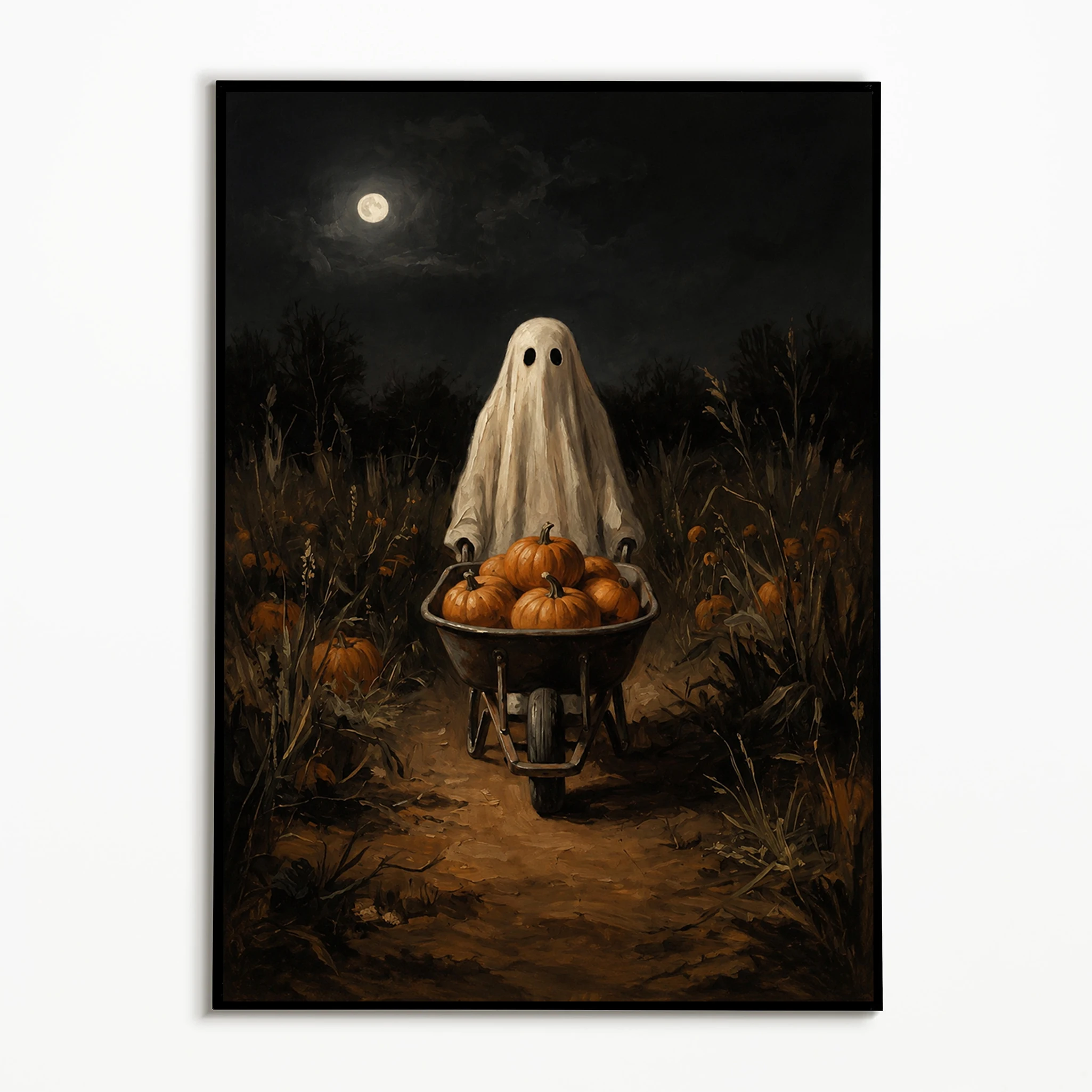 1PC Halloween Ghost Black Cat Poster Autumn Village Pumpkin Retro Wall Art  Fall Canvas Printing Holiday Gift Room Wall Decor